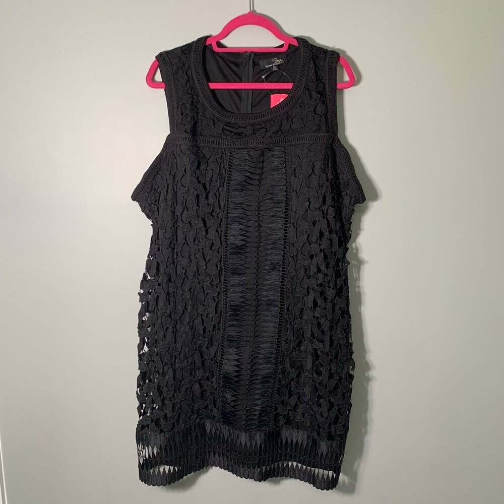 NEW Suzanne Betro Shift‎ Dress Womens 4X Black Lace Ladder Trim Sleeveless